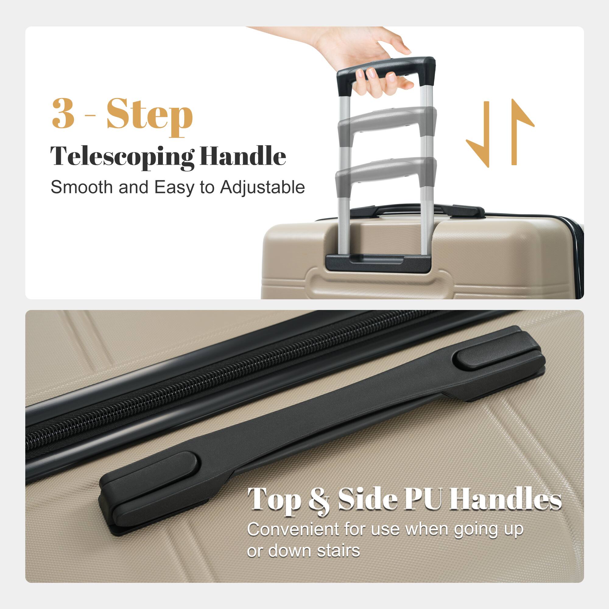3 - Step Telescoping Handle  
Smooth and Easy to Adjustable  

Top & Side PU Handles  
Convenient for use when going up or down stairs