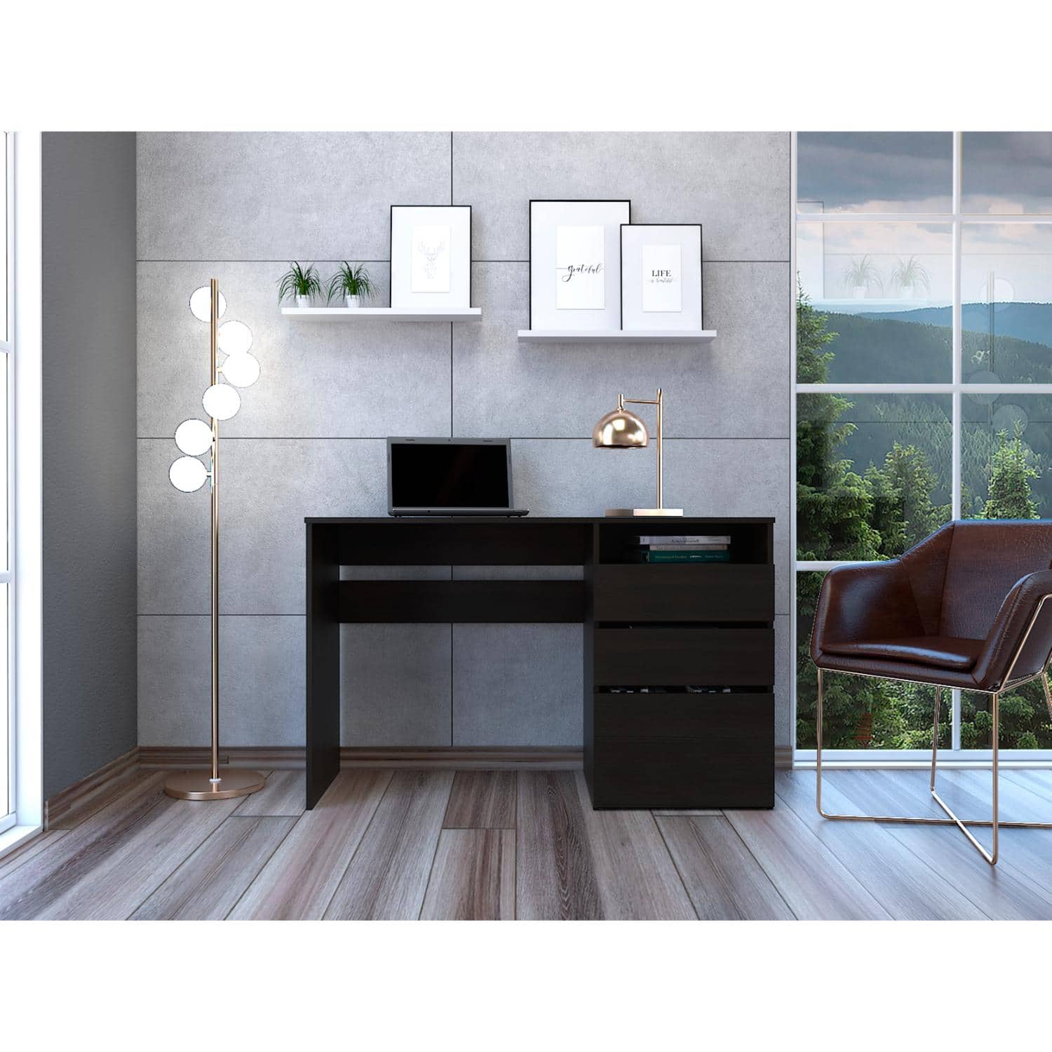 TuHome - Dublin Three Drawer Computer Desk, One Shelf - Black
