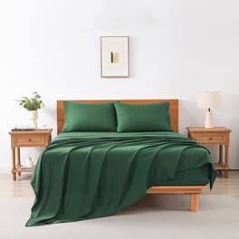 MarCielo - 3/4 Pcs Soft Solid & Embroidery Bed Sheets Set - Dark Green