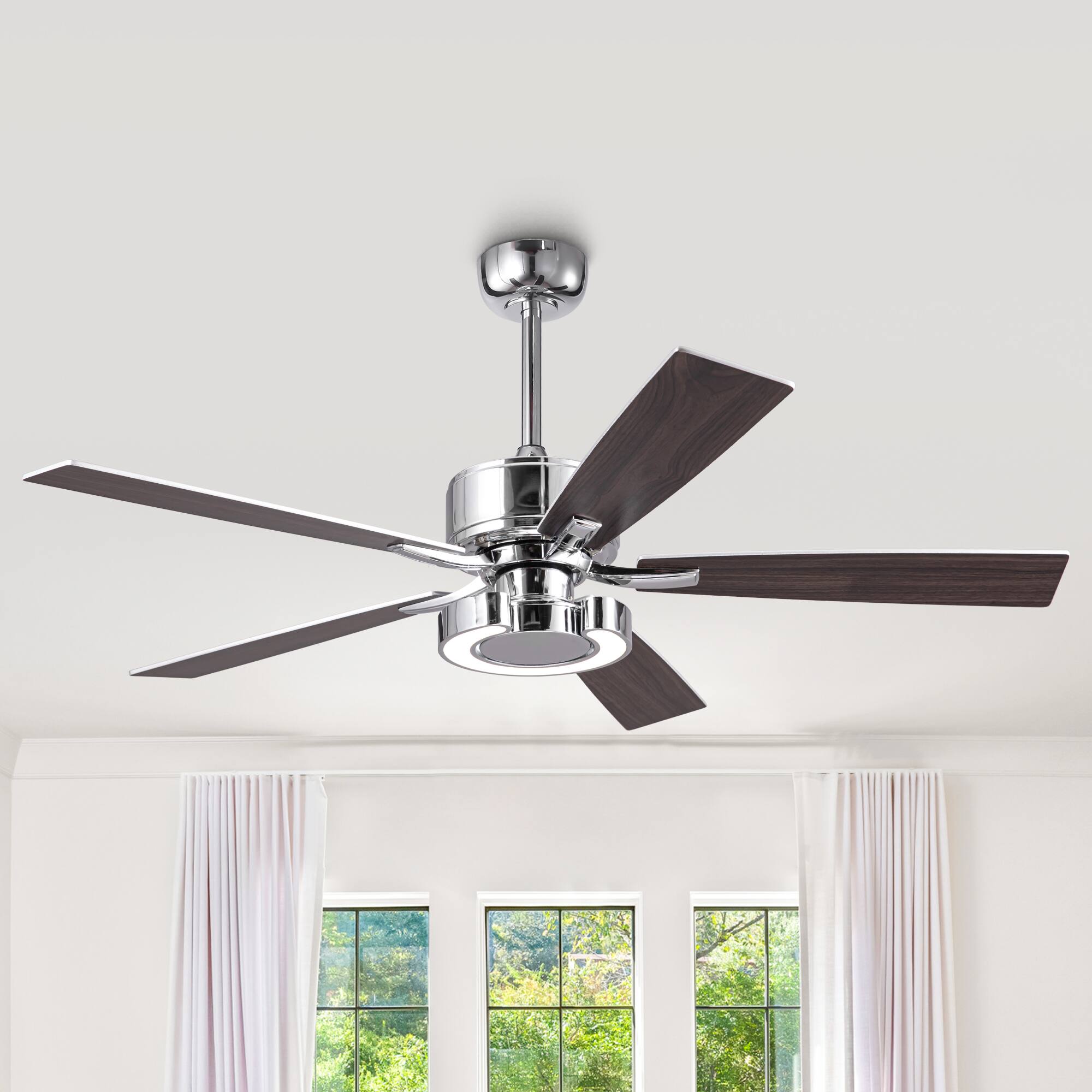 Back. Parrot Uncle - 52" Chrome Modern Dimmable LED Indoor Ceiling Fan with Light and Remote - Chrome.