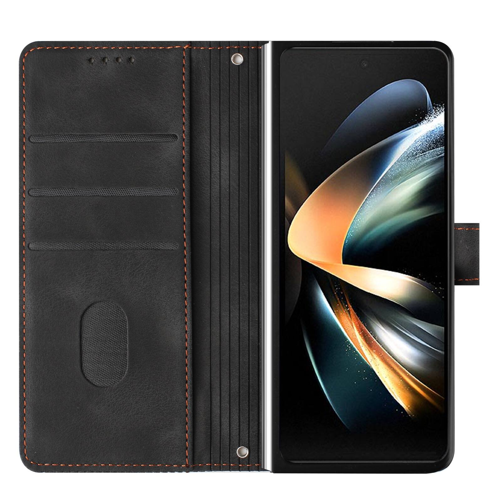 Angle. Dteck - Wallet Case for Samsung Galaxy Z Fold8 Ultra, Magnetic Shockproof PU Leather Card Holder Flip Stand Hard Cover - Black.