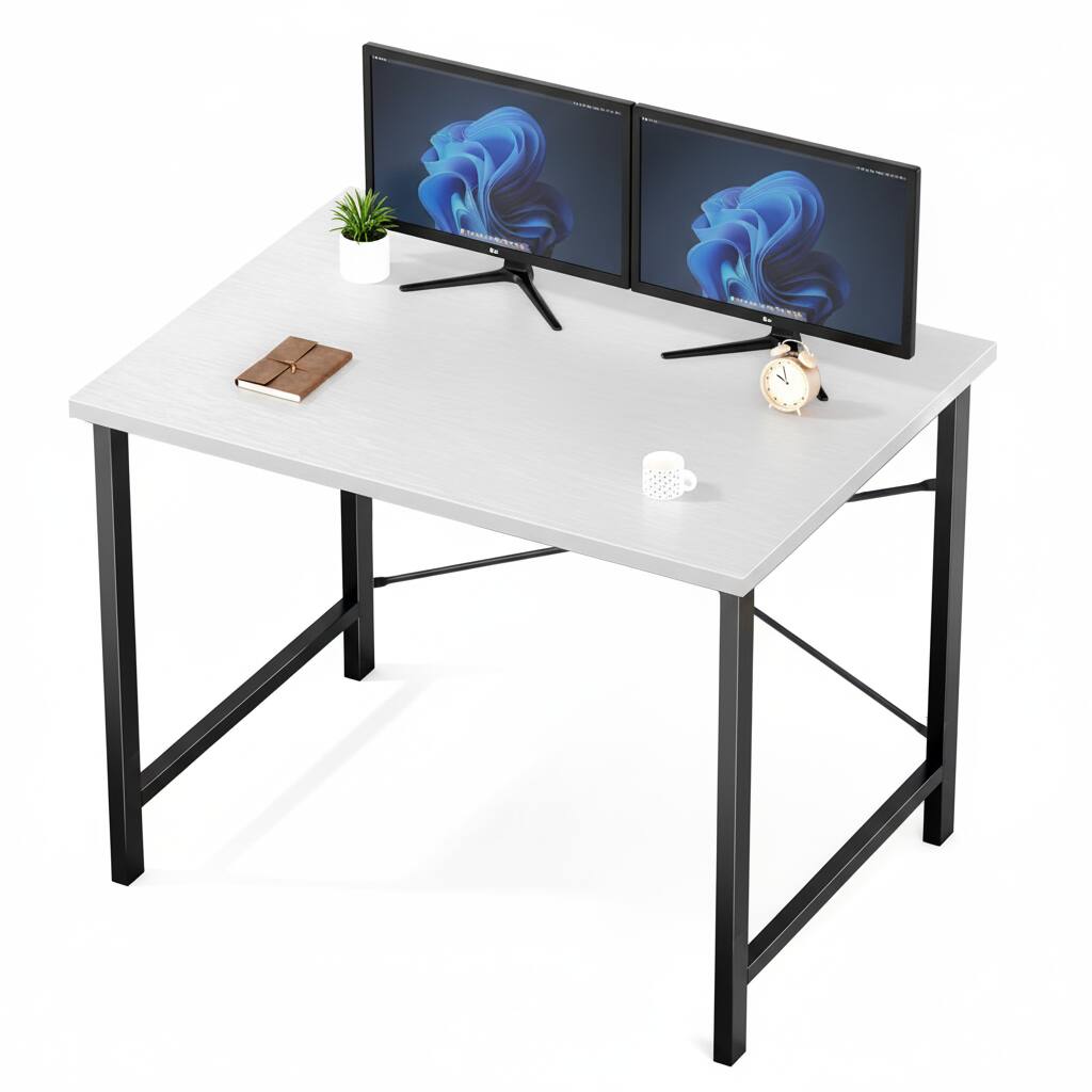 Left. AOITUN - 31-Inch White Small Computer Desk - Compact Desk and Chair Set for Home Office - White.