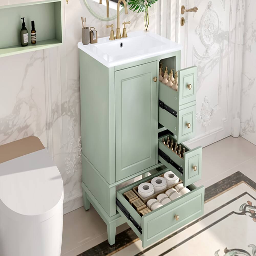 Alt View 2. Loheer - Loheer 24 Inch Bathroom Vanity with Sink Green Freestanding Vanity Cabinet Modern Sink Cabinet for Small Bathrooms - Green.