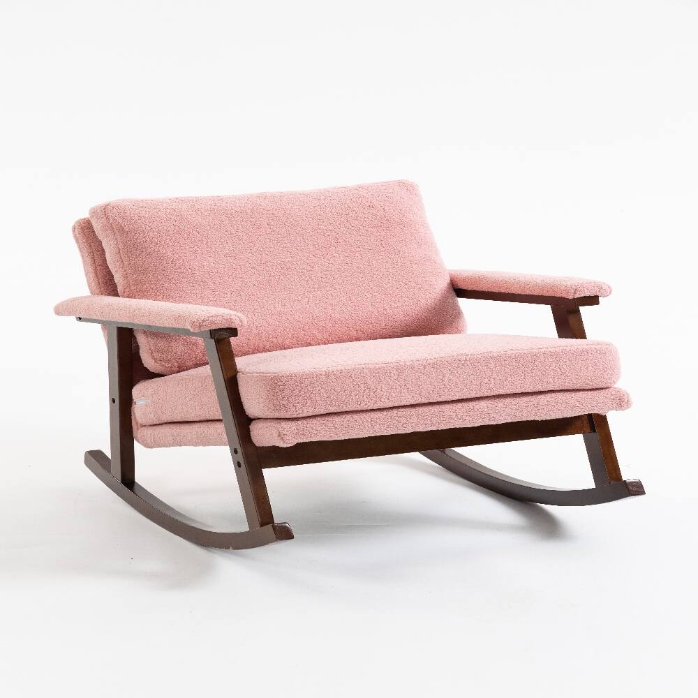Alt View 6. Loheer - Loheer Mid Century Modern Rocking Chair Solid Wood Frame Pink - Pink.