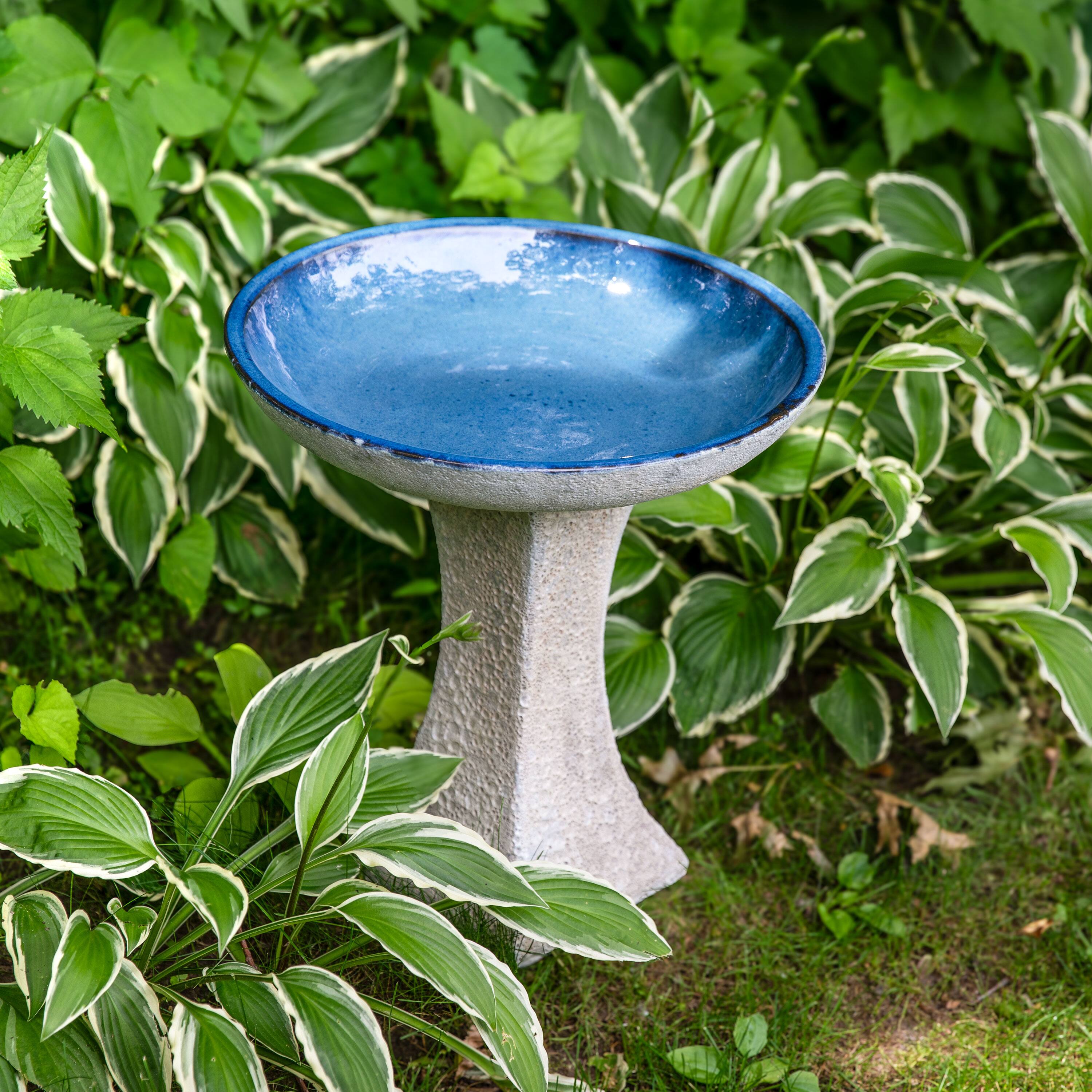 Alt View 4. Sunnydaze - Nantes Lava Finish Bird Bath Distressed Ceramic - White.