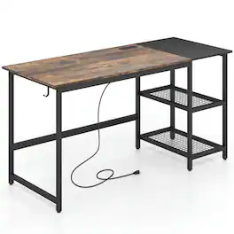 Pefilos - 59 Inch Home Office Computer Desk with Removable Storage Shelves-Rustic Office Desk, Desks, Working, Writing - Brown