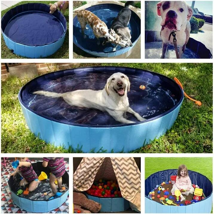 Alt View 1. MOVSSOU - Pet Dog Pool Bath Swimming Tub Foldable 63 x 12 inch - blue.