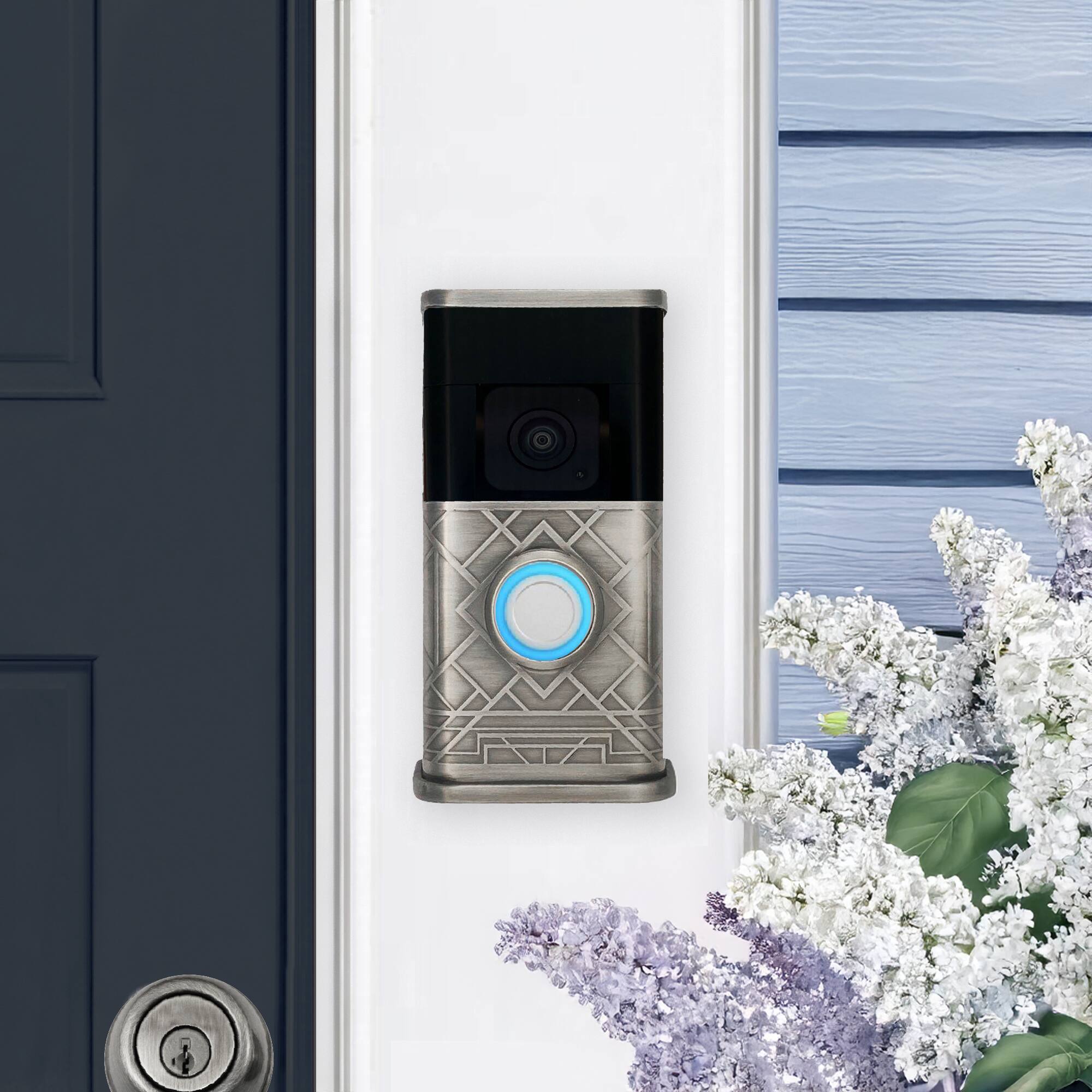 Alt View 3. Michael Healy - Art Deco Video Doorbell Cover (Ring 3, 3 Plus, 4, Battery Plus and Battery Pro) - Antique Pewter.