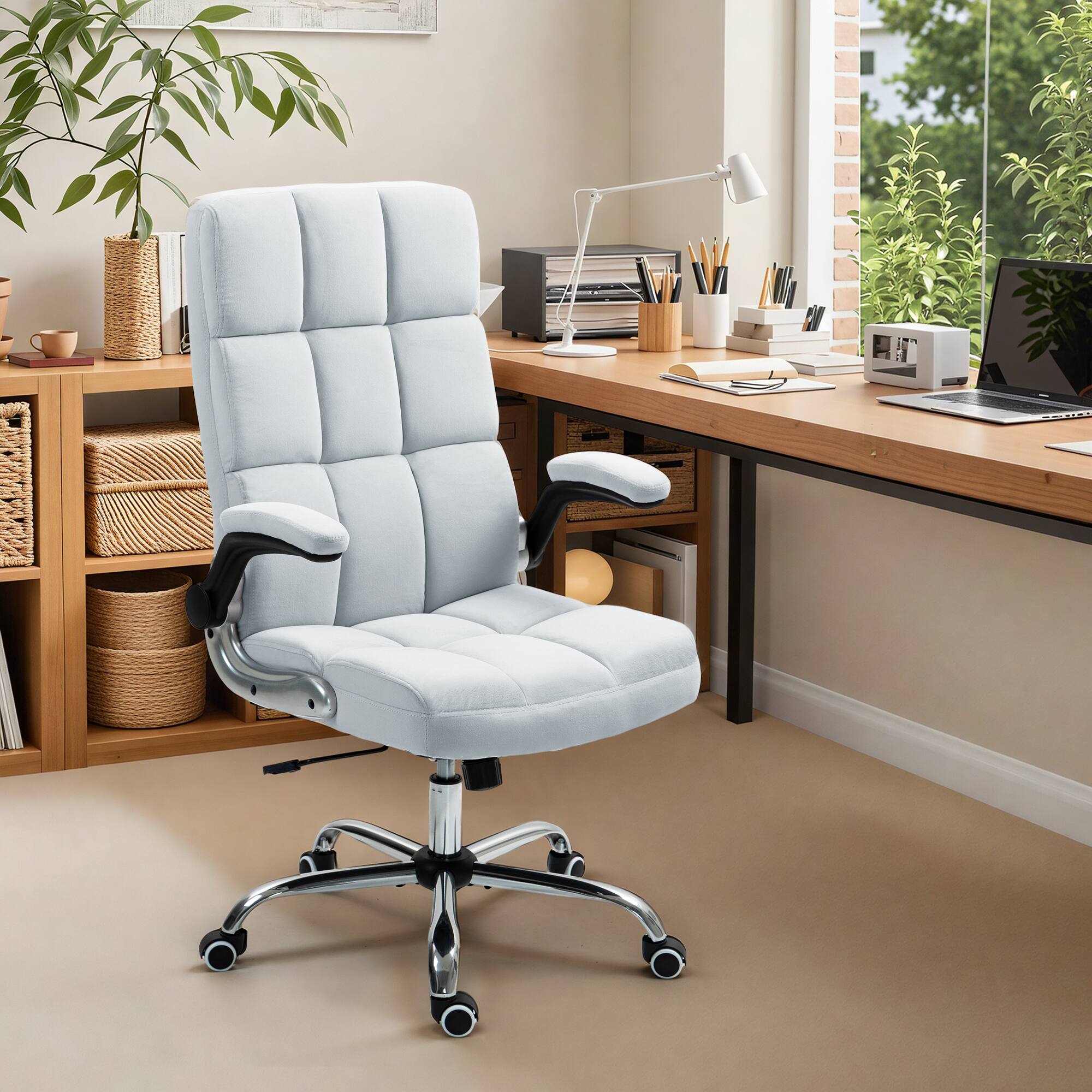 Angle. U-HOMY - Velvet Executive Office Chair: Ergonomic Desk Chair with Adjustable Height & 360° Rotation - Light Grey.