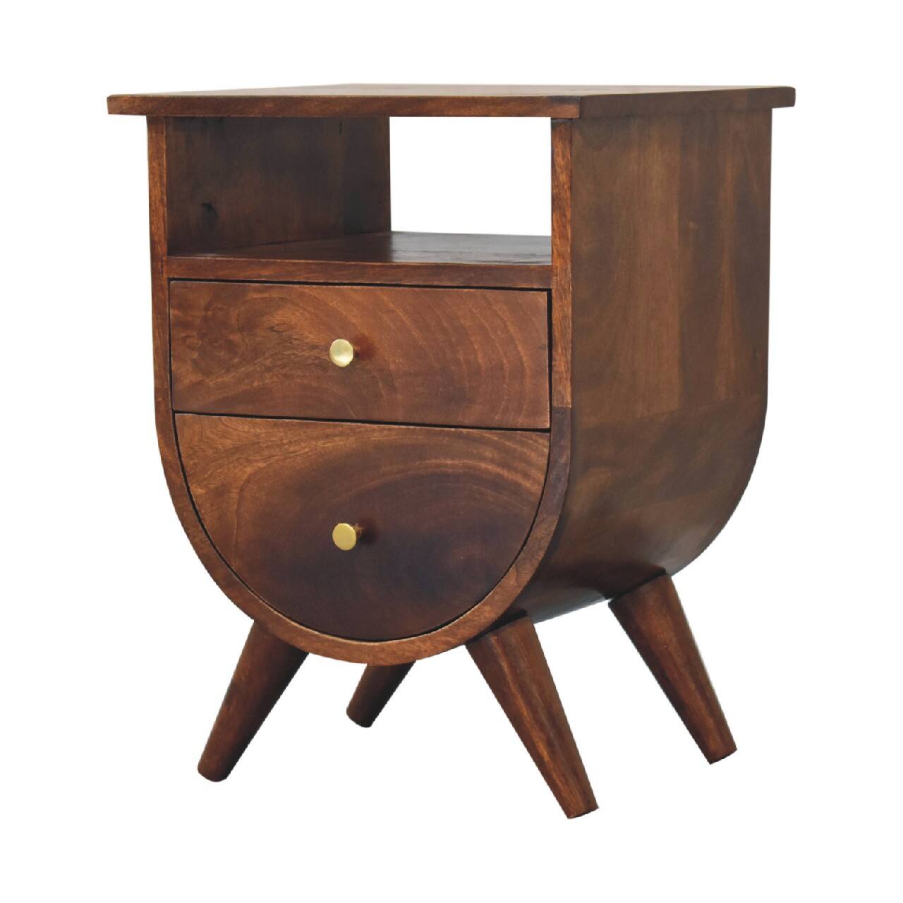 Angle. Artisan Furniture - Artisan Furniture Solid Wood Split Chestnut Nightstand, 2 Drawers, 1 Open Slot, Nordic Legs, Dark Brown - Chestnut.