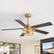 Left. Breezary - 52-Inch Indoor Ceiling Fan with Light Kit, 5 Plywood Dual-Finish Blades, DC Motor, 5/10'' Downrods, Remote, Glass Shade - Electroplated Gold with Black and Deep Red Walnut.