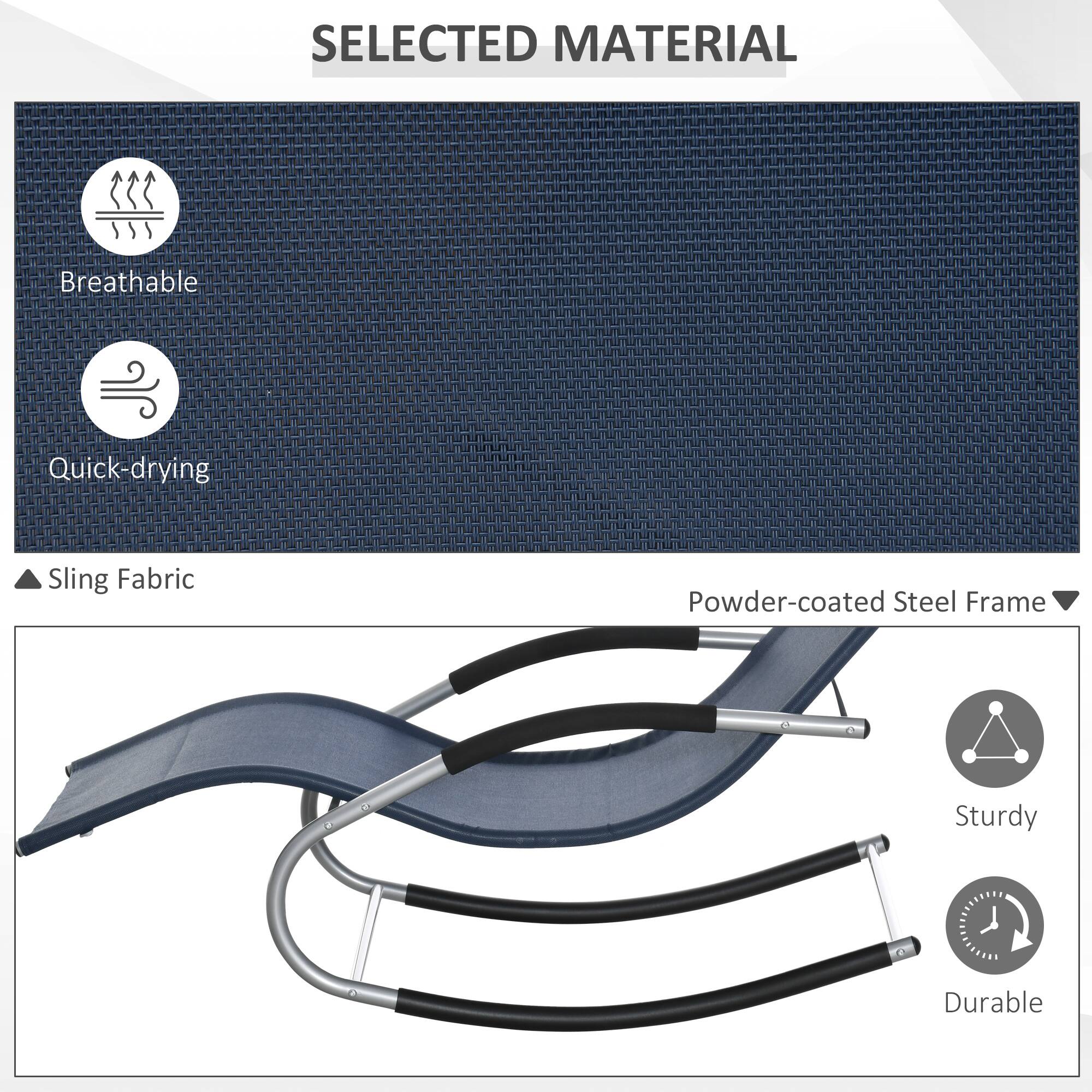 SELECTED MATERIAL

Breathable
Quick-drying
Sling Fabric
Powder-coated Steel Frame
Sturdy
Durable