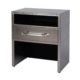Butler Specialty - Allman 24 in. W Rectangular Wood and Leather 1 Drawer Nightstand with Open Shelf - Silver