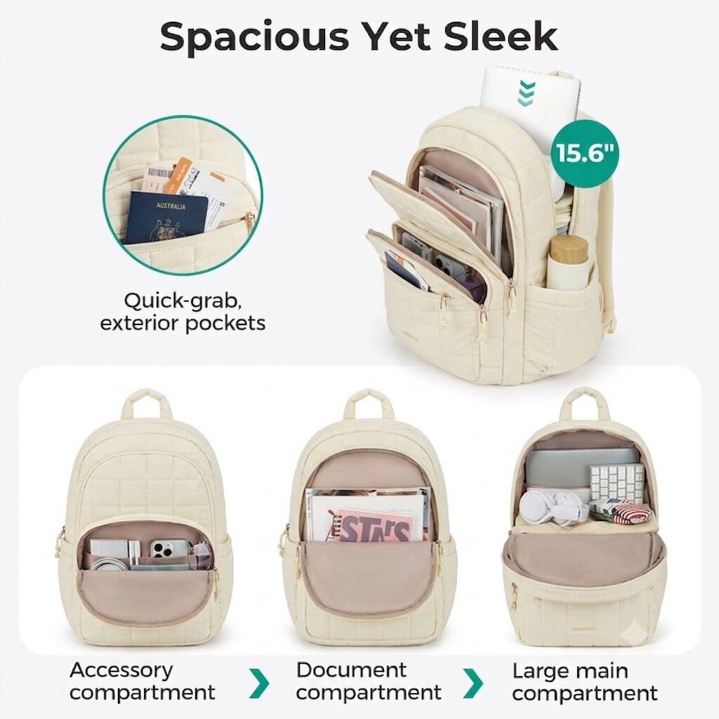 Spacious Yet Sleek

15.6"

AUSTRALIA

Quick-grab, exterior pockets

Accessory compartment

Document compartment

Large main compartment