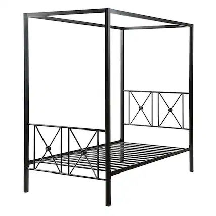 Front. Hivvago - Hivvago Twin size Metal Canopy Bed Frame with Medallion Accents - Black.