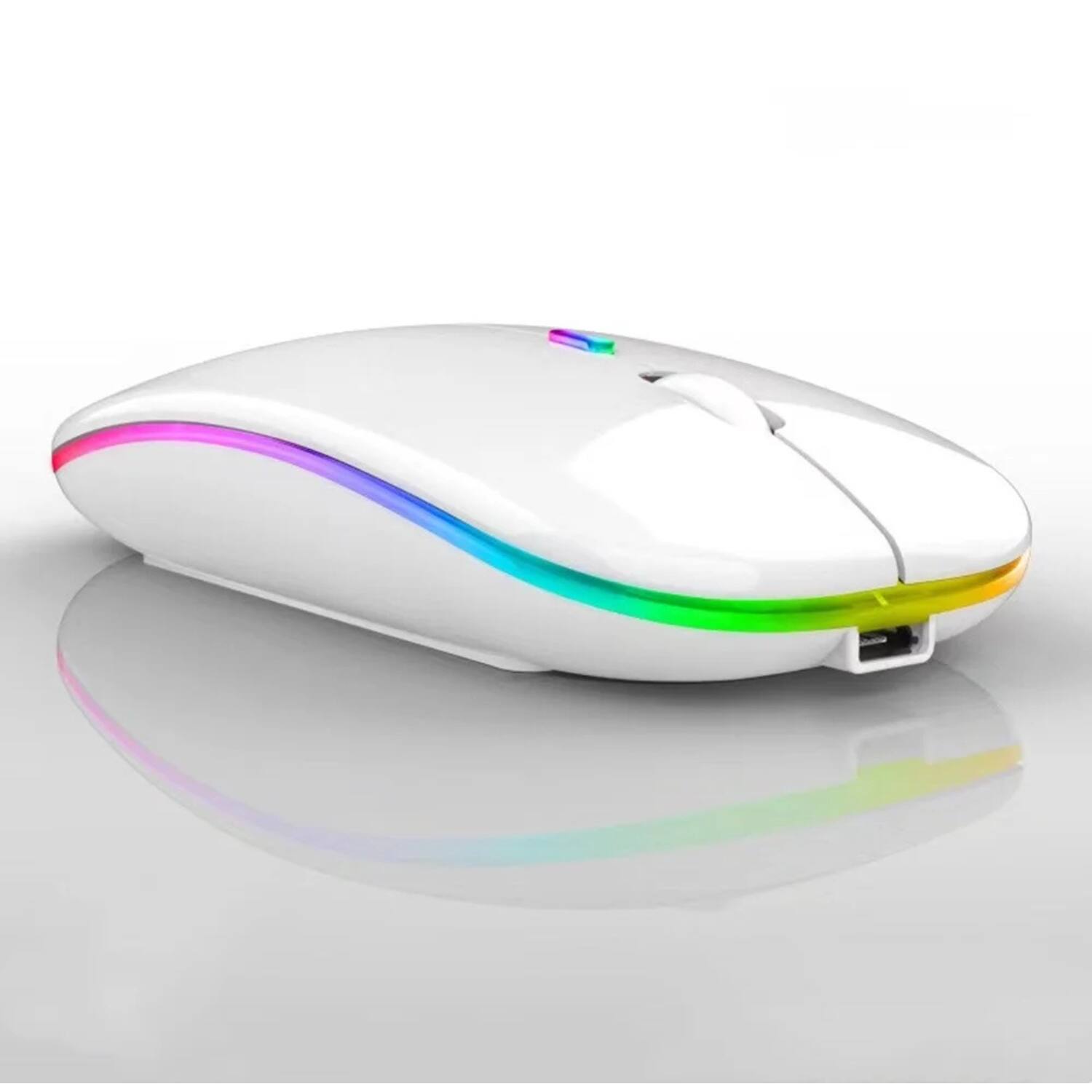 Angle. Stock Preferred - 2.4GHz Wireless Optical Mouse USB Rechargeable RGB Cordless Mice for PC Laptop White - White.