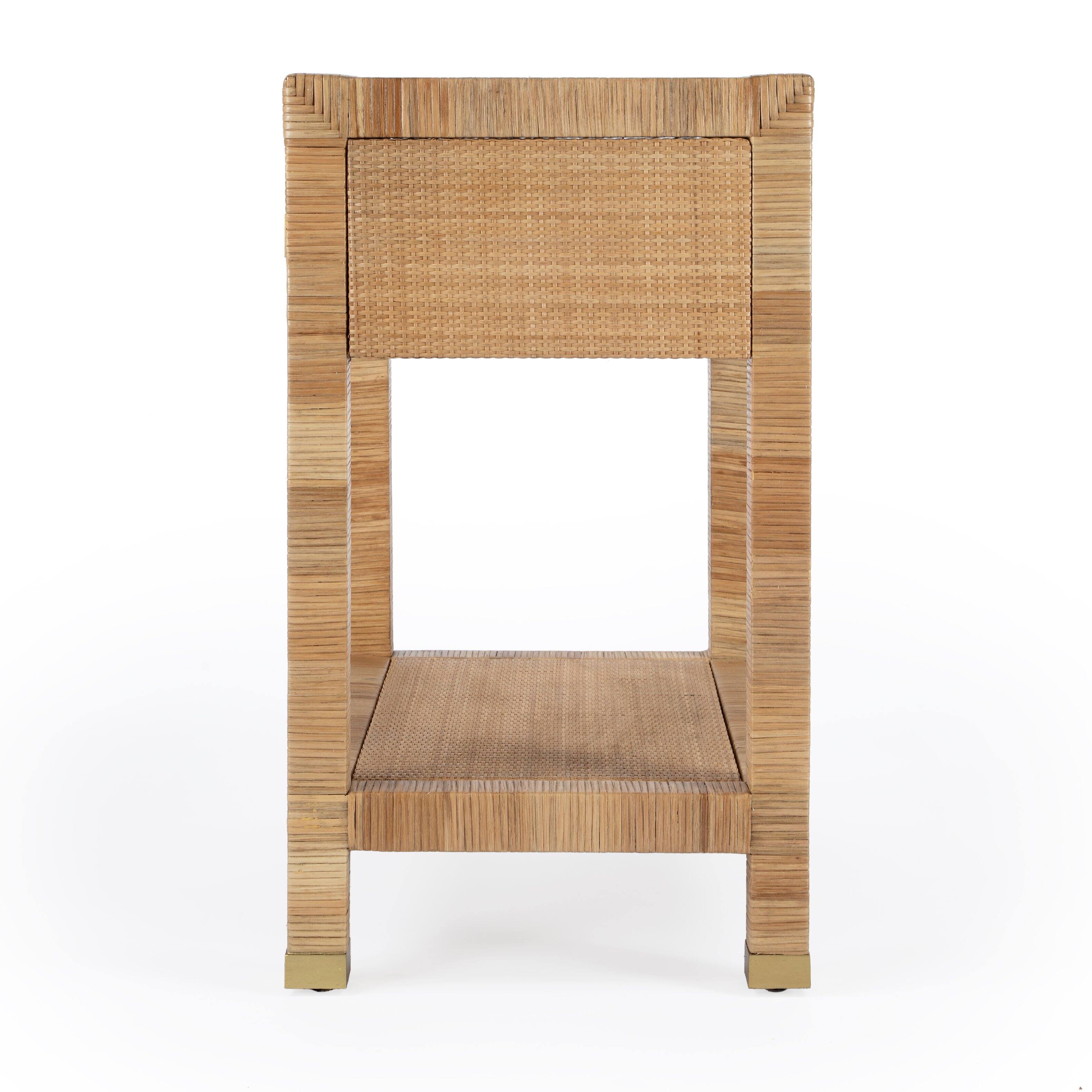 Alt View 4. Butler Specialty - Corfu 24 in. W Rectangular Rattan 1 Drawer Nightstand with Lower Open Shelf - Natural and White.