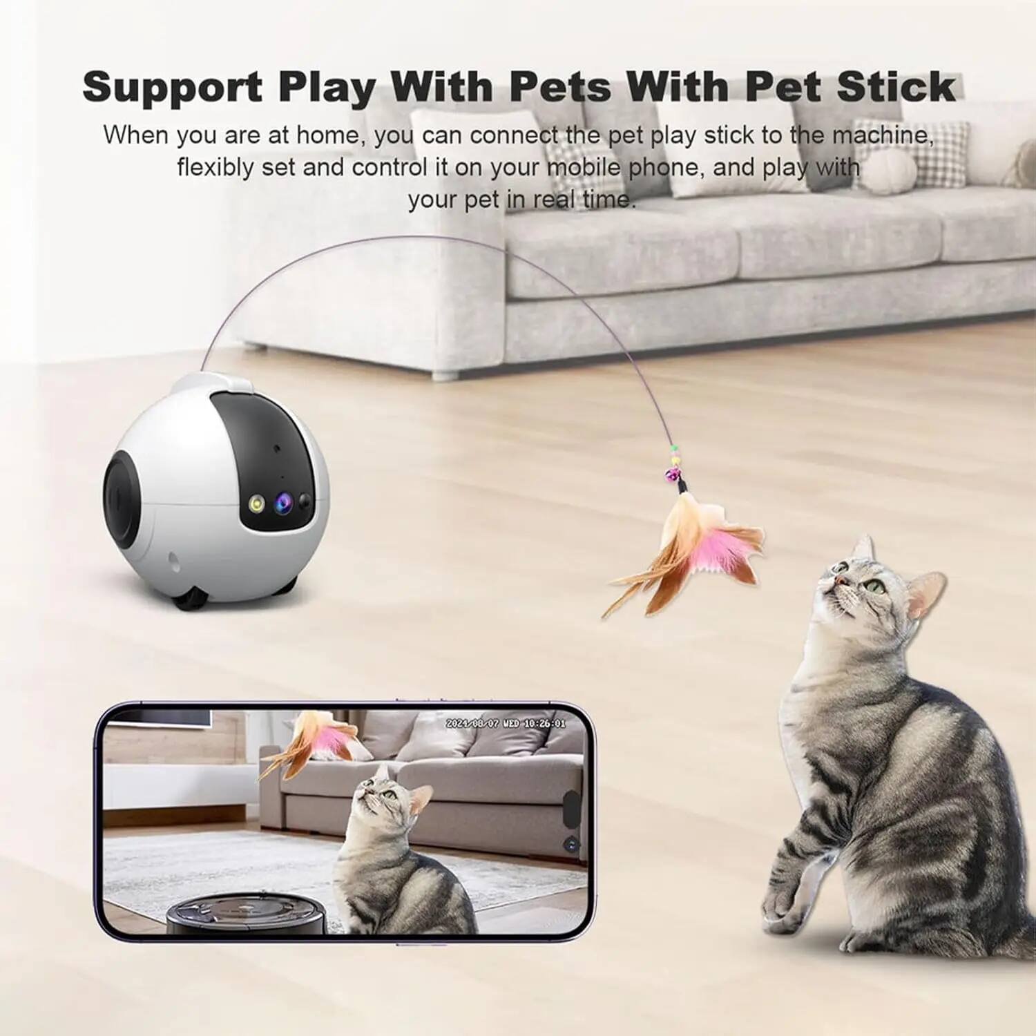 Support Play With Pets With Pet Stick

When you are at home, you can connect the pet play stick to the machine, flexibly set and control it on your mobile phone, and play with your pet in real time.