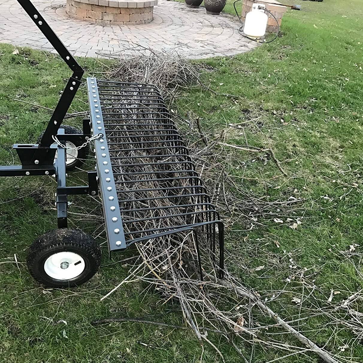 Alt View 4. Yard Tuff - Yard Tuff 72" Pine Straw ATV Tow Behind Steel Landscape Rake w/Wheels & Handle - Black.