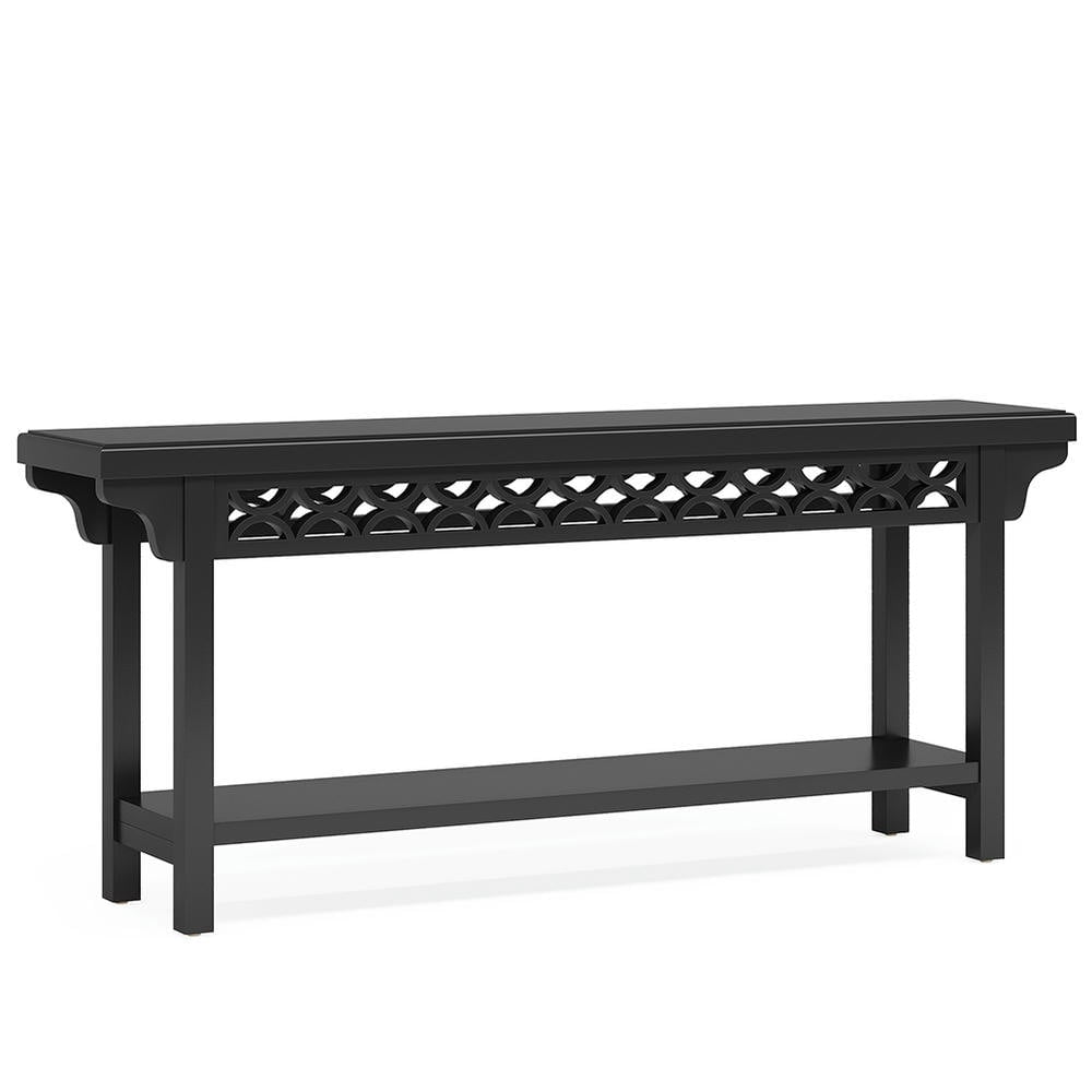 Front. Kadyn - Entryway Table, Console Sofa Table,Farmhouse Console Table, 70.8" Narrow Wood Sofa Table with Storage,Black - Black.