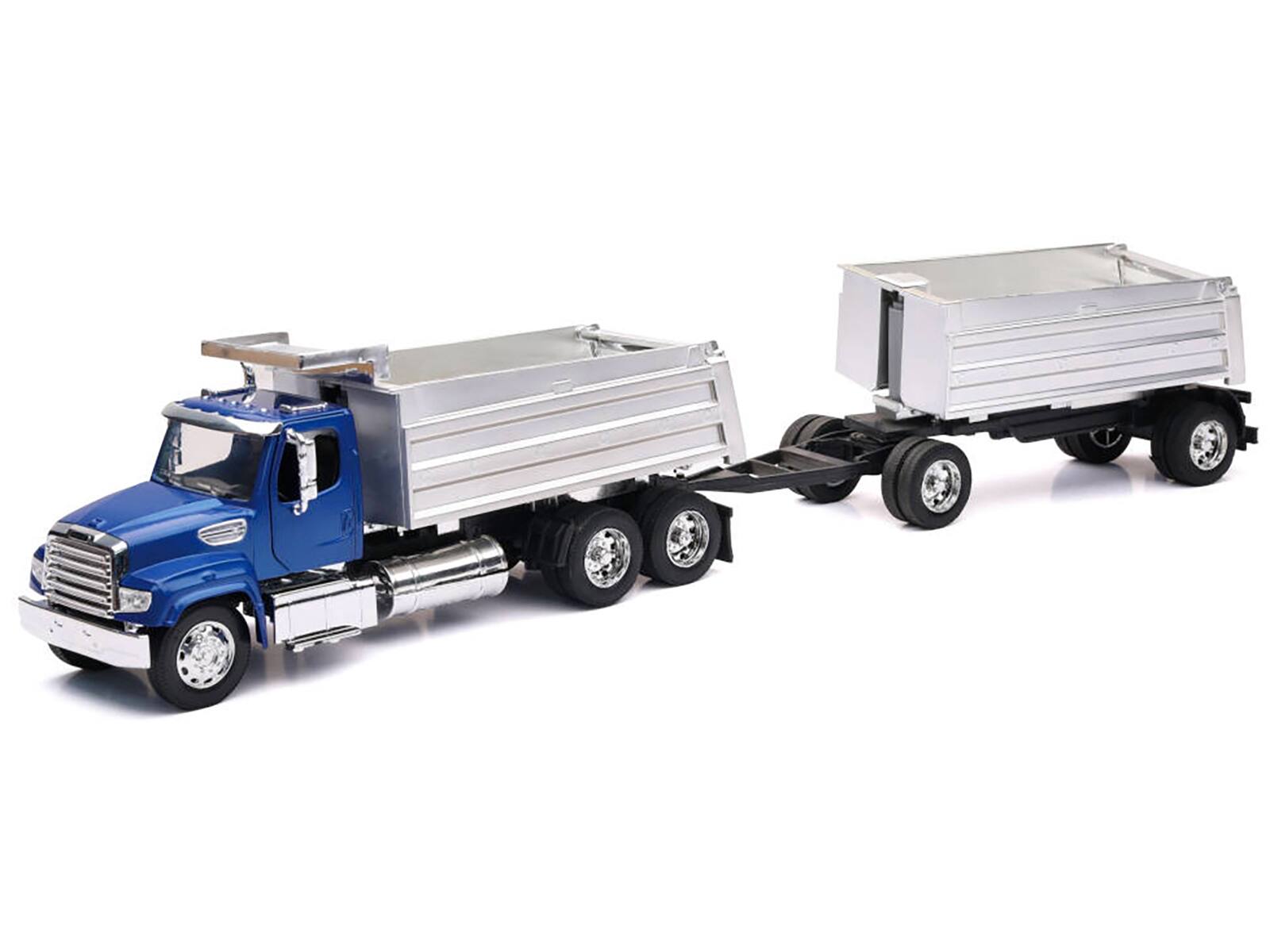 Angle. New Ray - Freightliner 114SD Dump Truck with Twin Dump Body Blue "Long Haul Trucker" Series 1/32 Diecast Model by New Ray - Blue.