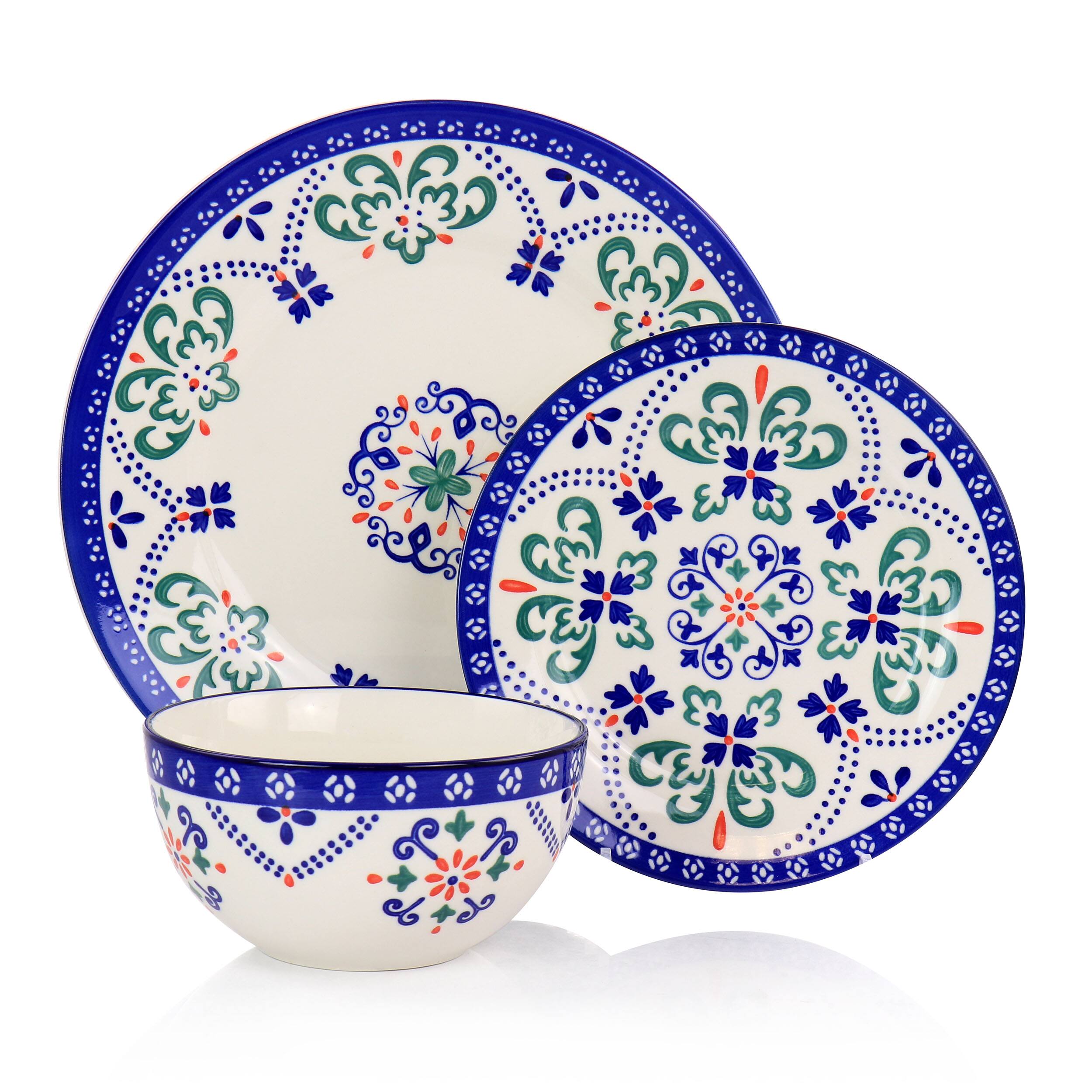 Alt View 1. Laurie Gates - Laurie Gates California Designs Tierra Star 12 Piece Hand Painted Dinnerware Set in Blue - White/Blue/Green/Red.