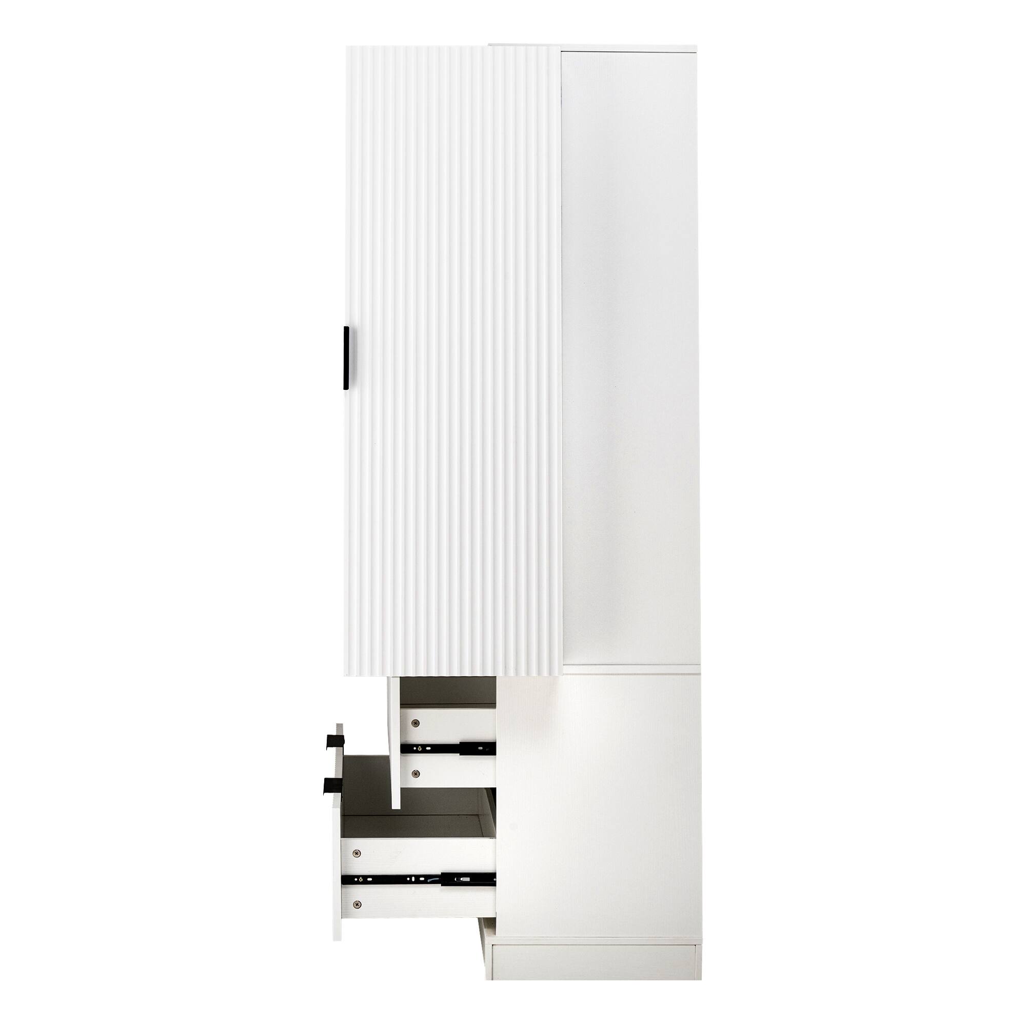 Alt View 10. Loheer - Loheer Kitchen Pantry Cabinet, 72 Inch Modern Fluted White Storage Cabinet with Doors, Drawers and Spice Rack - White.