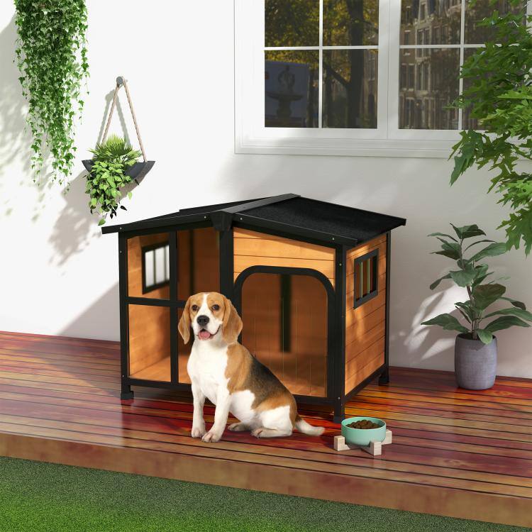 Alt View 1. PULUZ - Cabin-Style Wooden Dog House for Large Dogs with Openable Roof & Giant Window.