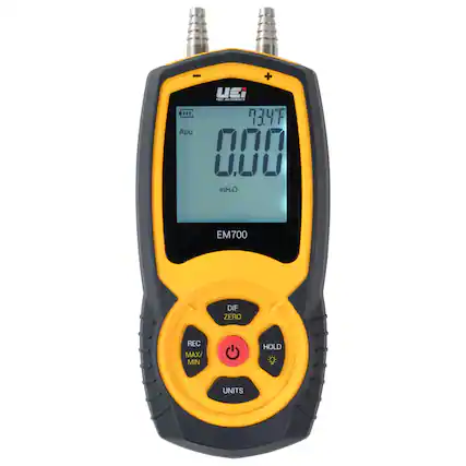 USi TEST INSTRUMENTS
73.4°F
Apo
0.00 inH₂O
EM700
REC MAX/MIN DIF ZERO UNITS HOLD