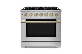 Hauslane - HausPro 36 in. 6 Burners (20,000 BTU) Freestanding Dual Fuel Range - Satin Brass