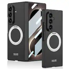 Dteck - Magnetic Hinge Protection Case for Samsung Galaxy Z Fold8 Ultra with Screen Protector,Rugged Slim Kickstand Back Cover - Black