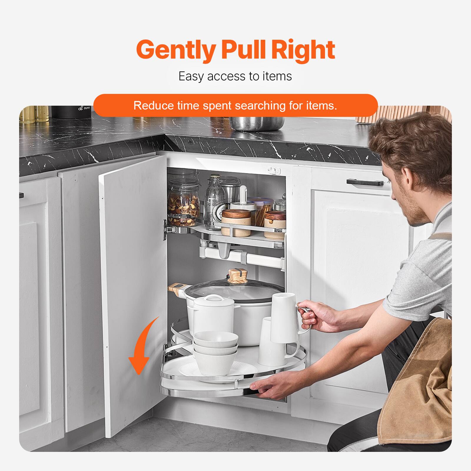 Gently Pull Right  
Easy access to items  
Reduce time spent searching for items.