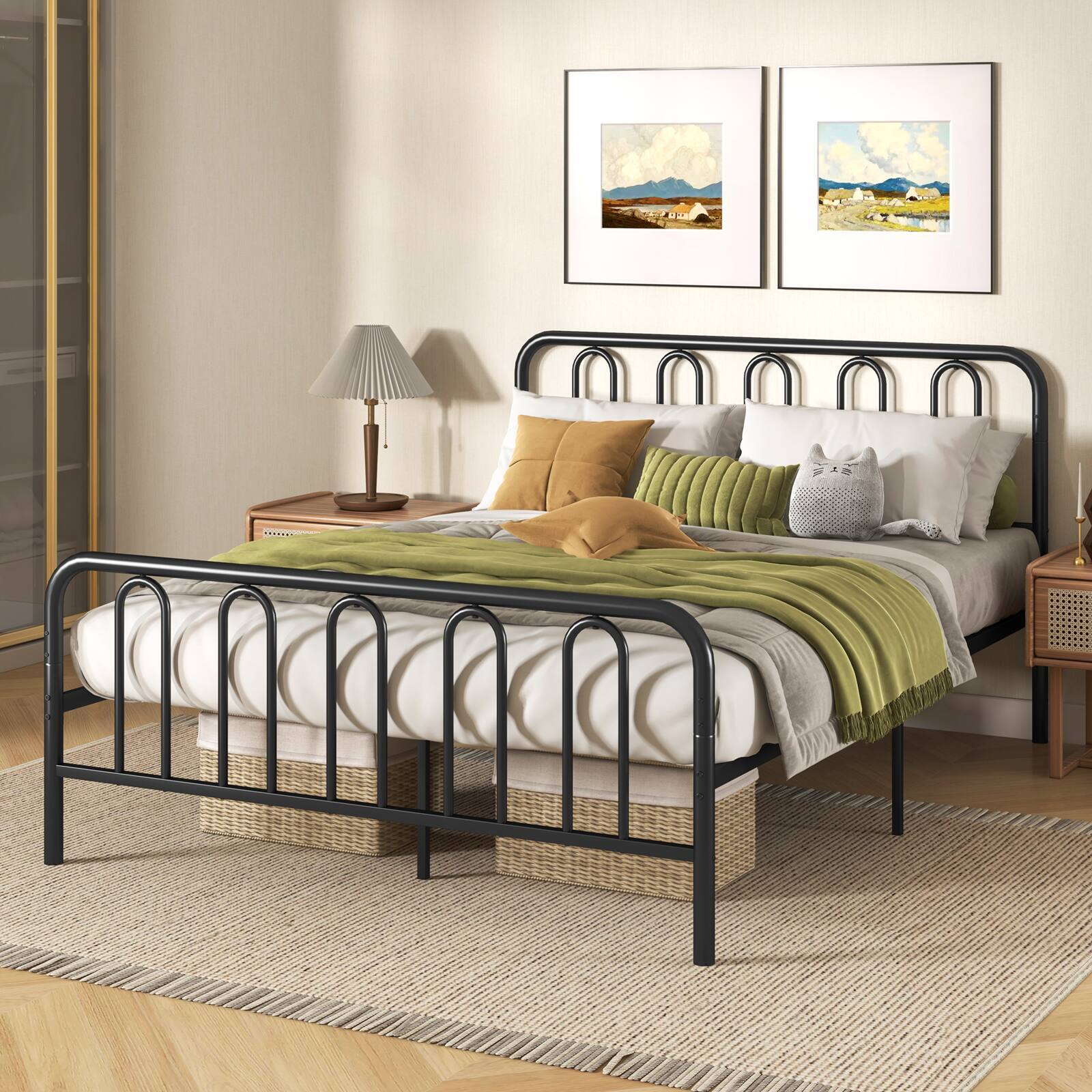 Alt View 3. Gymax - Gymax Stylish Queen Size Metal Bed Frame Platform Bed Base w/ Headboard & Footboard - Black.