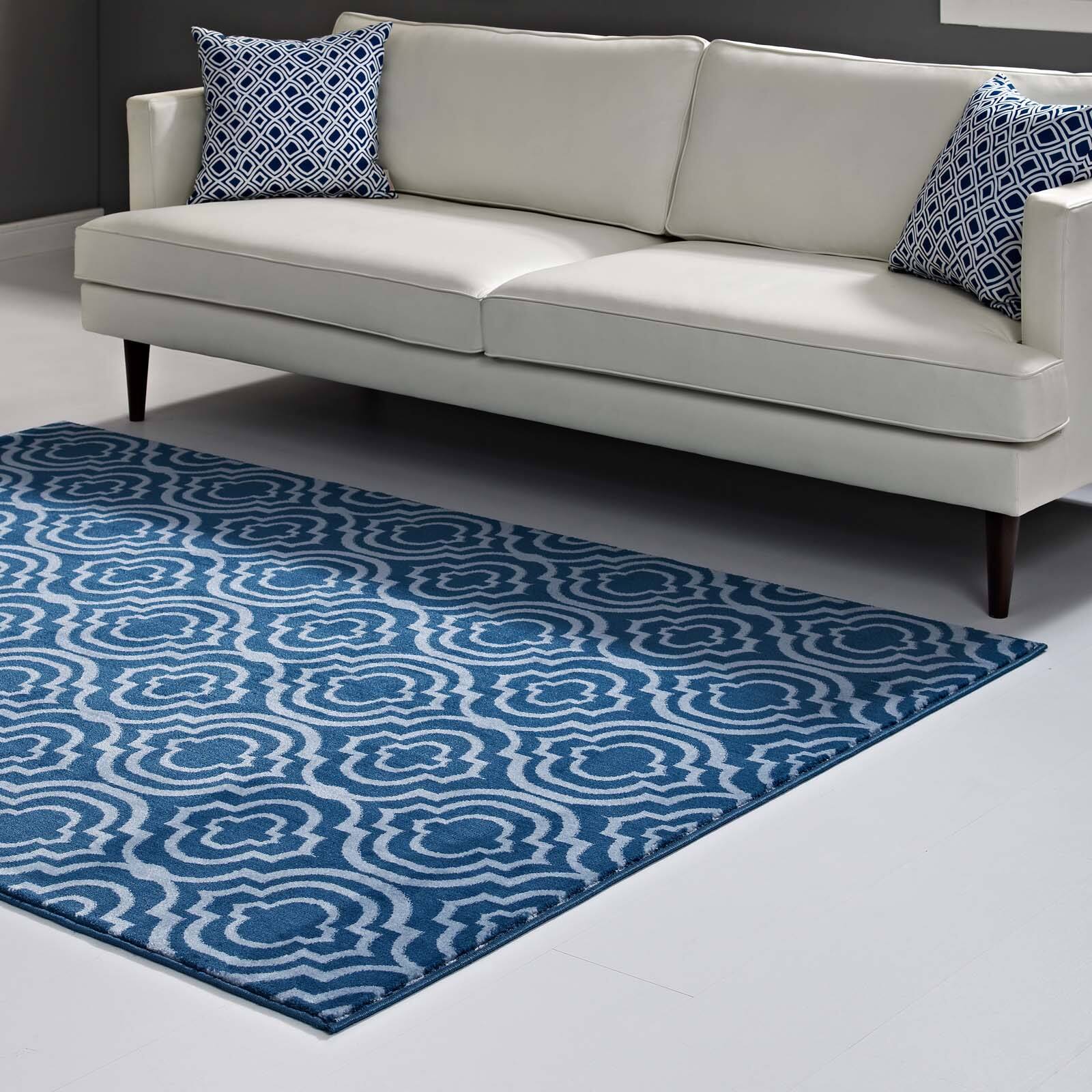 Back. Modway - Frame Transitional Moroccan Trellis Area Rug - Moroccan Blue amd Light Blue.