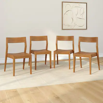 Front. Plank+Beam - Modern Dining Chair 4-Pack, Pecan - Pecan.