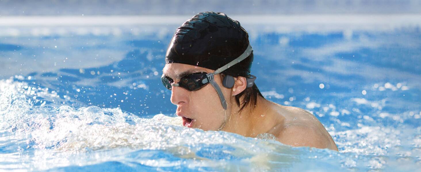 Alt View 6. Loheer - Loheer X21 Open-Ear Bone Conduction Swimming Headphones, Bluetooth 5.4, IP68 Waterproof, Gray.