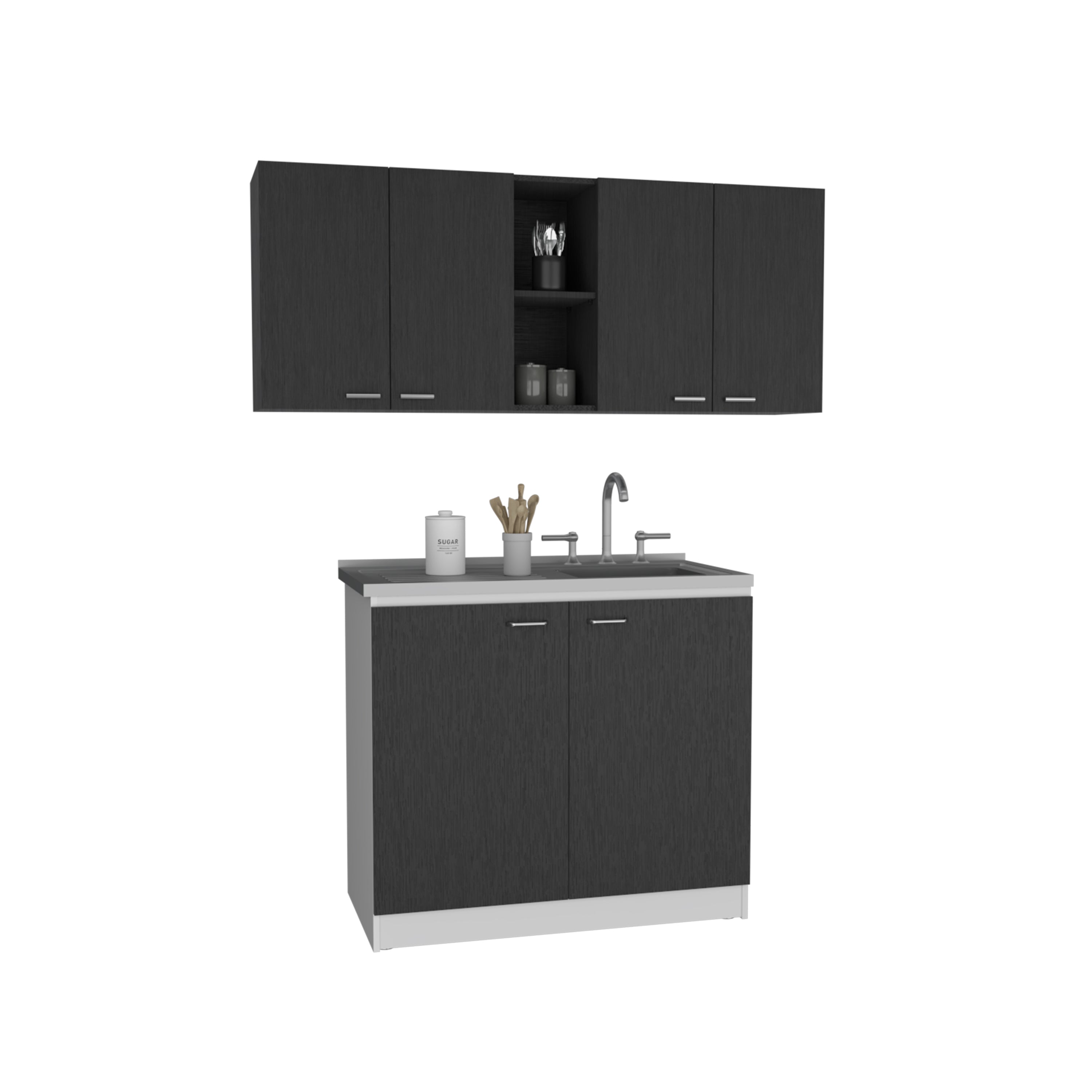 Angle. TinyHomie - 2 Piece Kitchen Set Olimpo 150 Wall Cabinet   Salento Utility Sink With Cabinet Black White - Black.