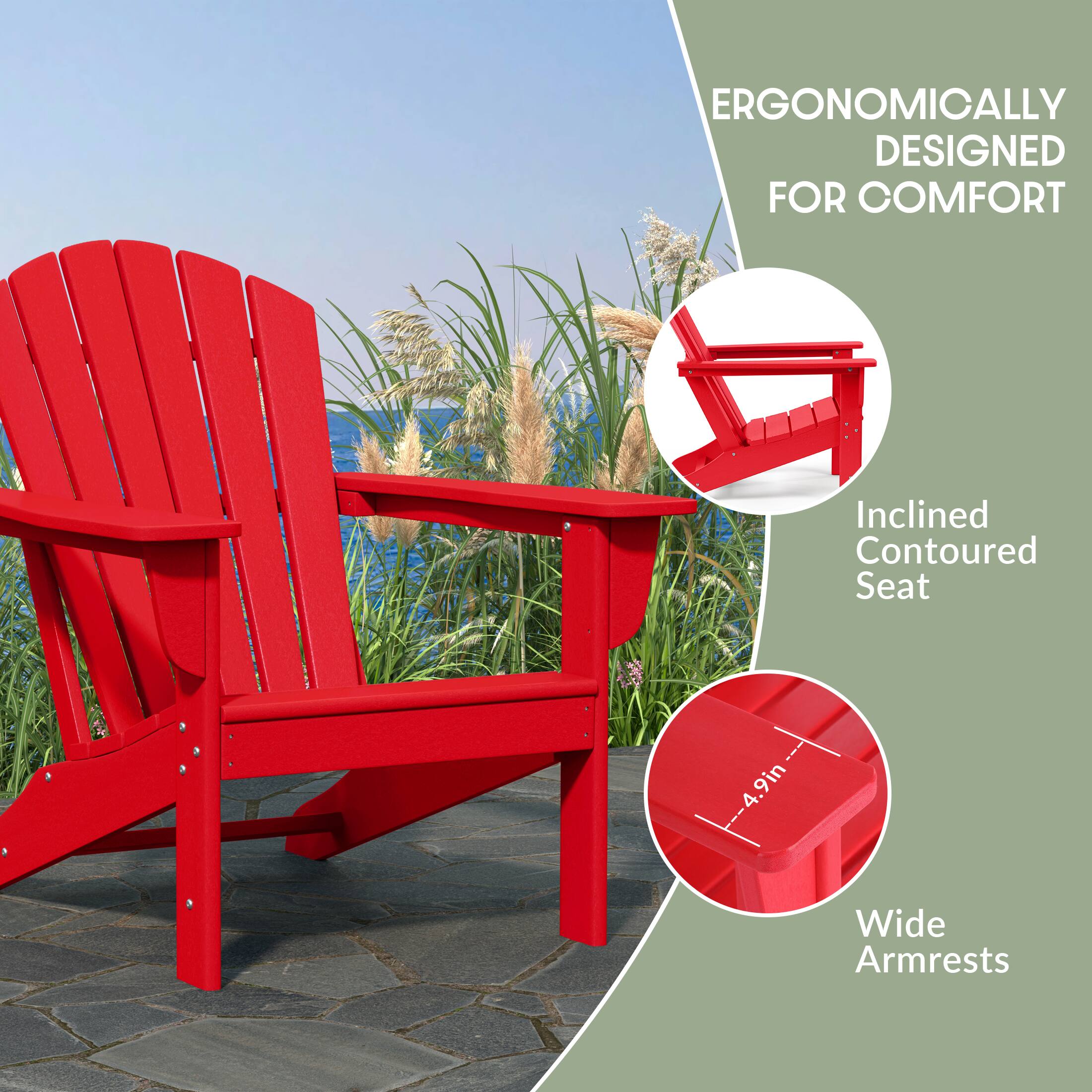 ERGONOMICALLY DESIGNED FOR COMFORT  
Inclined Contoured Seat  
4.9in Wide Armrests