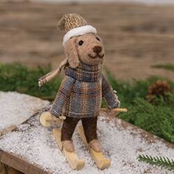 Angle. BreeBe - Ski Chalet Dog Felted Ornament - Brown, Beige, Blue.