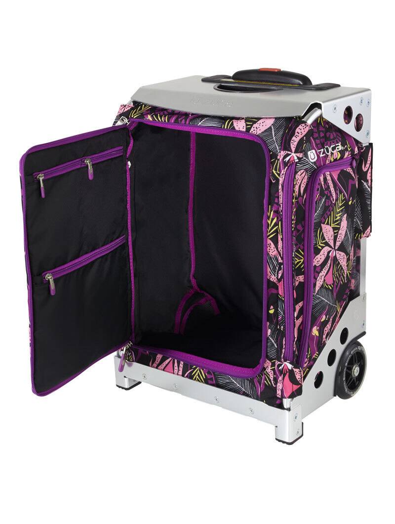 Left. Zuca - Zuca Navigator Carry-On Bag with Built-In Seat (Wild Orchid Print, Silver Frame) - Natural.