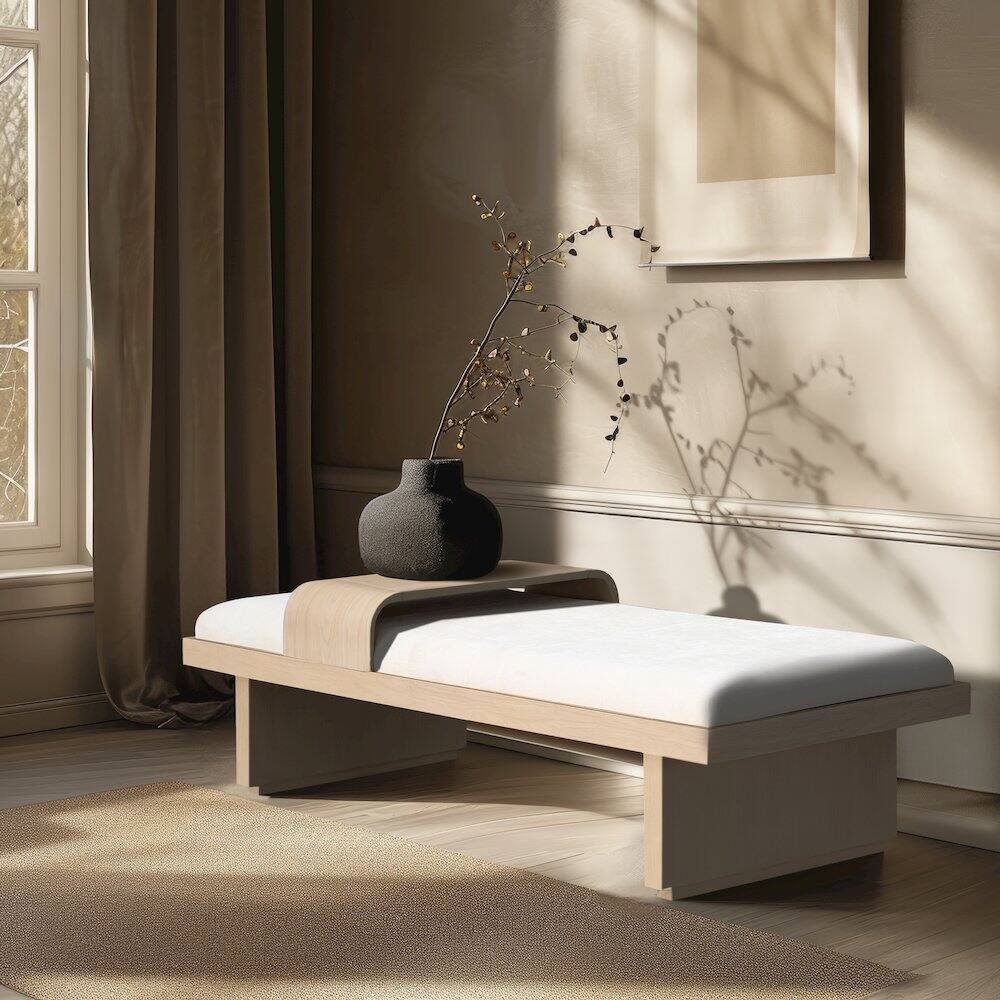 Alt View 1. Meridian Furniture - Arlington Cream Chenille Fabric Bench - Beige.