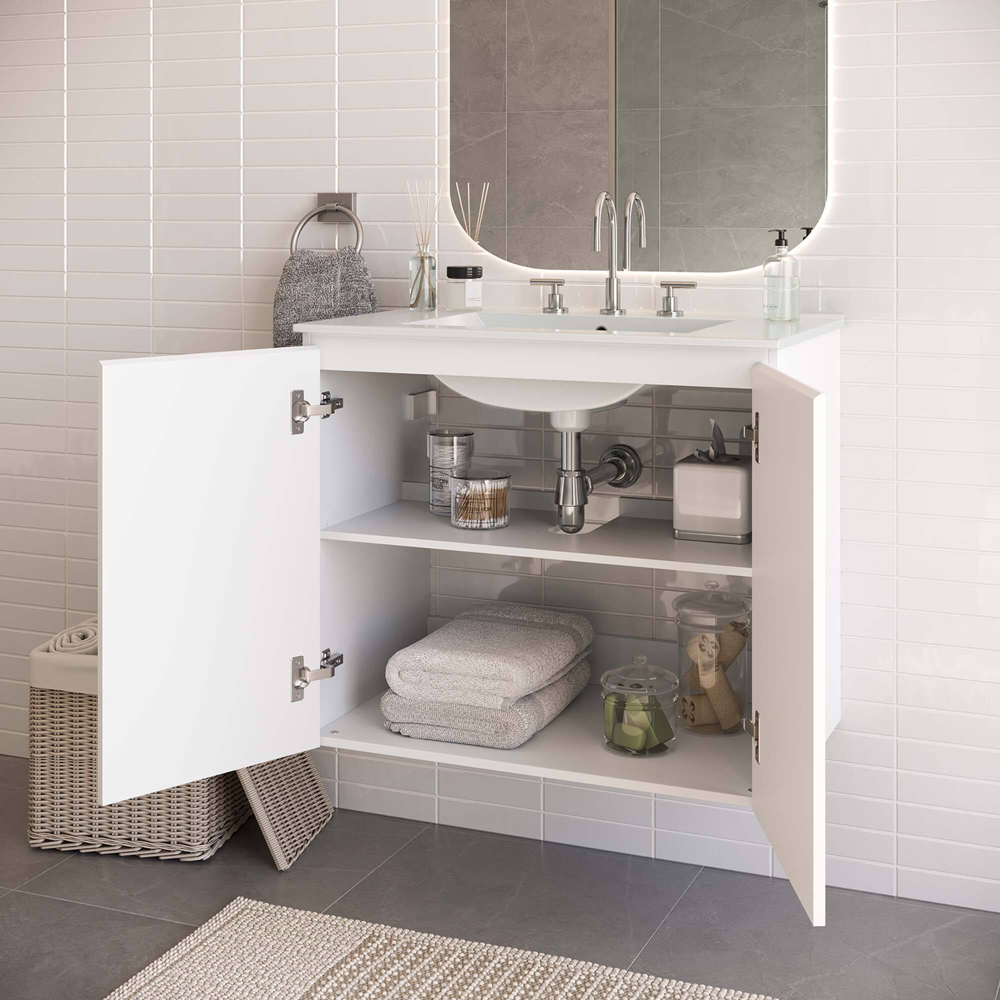 Back. Modway - Bryn Wall-Mount Bathroom Vanity Basin Included - White White.