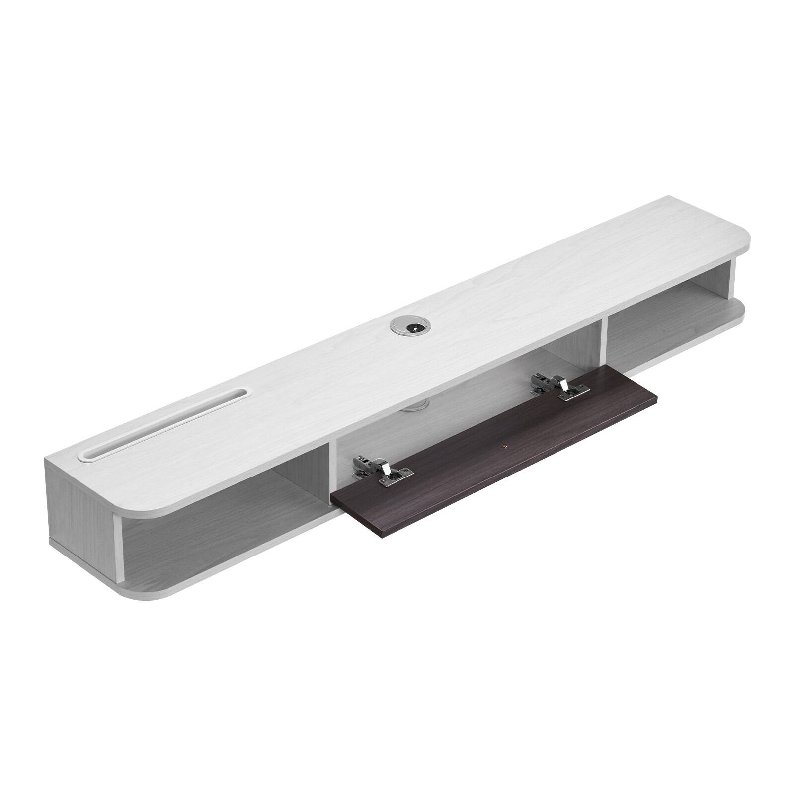 Front. VEVOR - Floating TV Stand, 55 in Wall Mount Entertainment Center with Cable Hole, Modern Floating TV Shelf with Storage Cabinet - White, Wood Color.