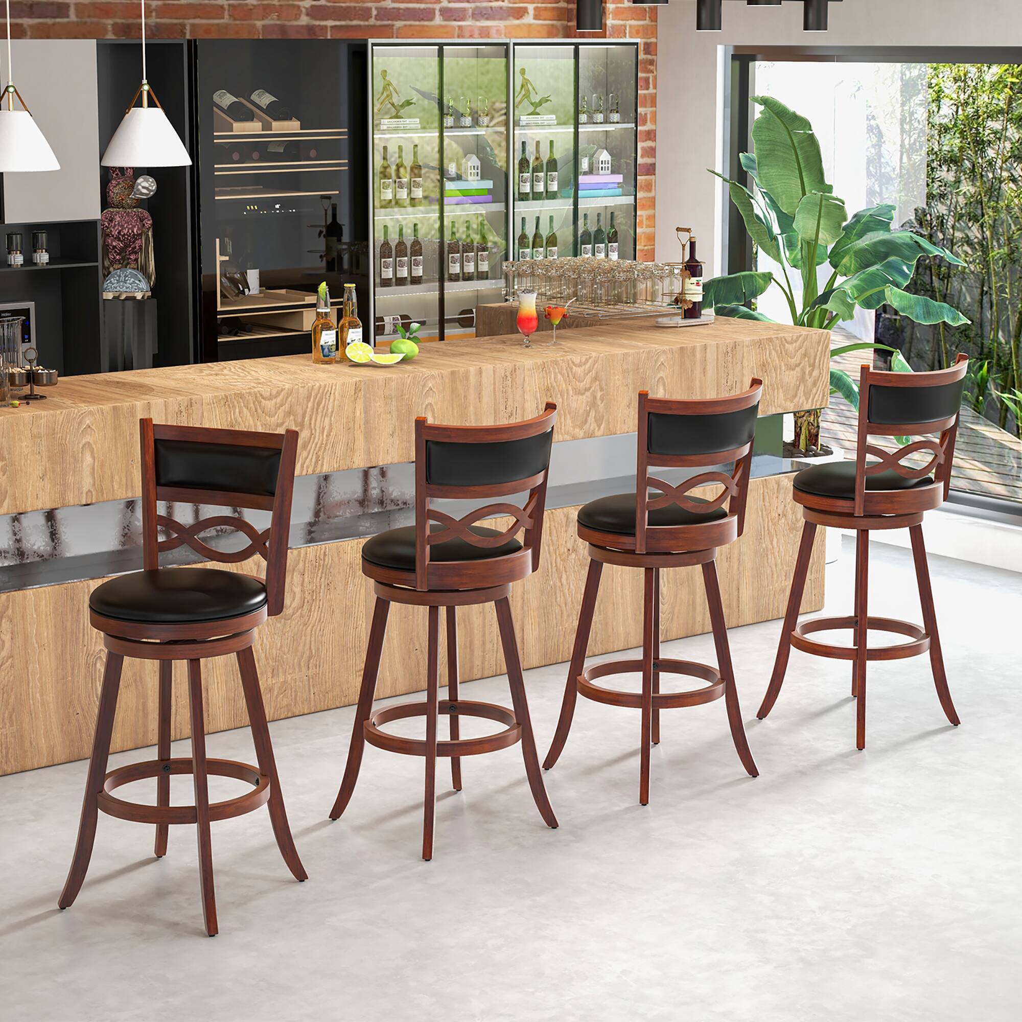 Alt View 4. Gymax - Gymax 29'' Bar Height Stools Set of 2 w/Rubber Wood Frame Faux Leather Upholstered Seat - Brown, Black.