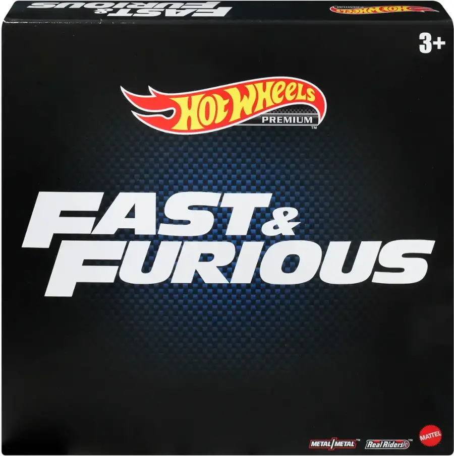 The text on the image reads: "Fast & Furious 3+ Hot Wheels Premium 3+".