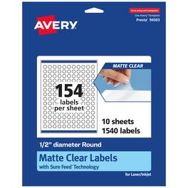 Avery - Matte Round Labels, 1/2" Diameter, 1,540 Total - Clear