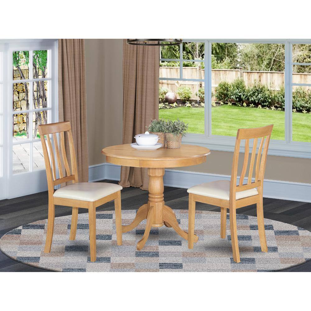 Front. East West Furniture - 3 Pc Kitchen Table set- Table and 2 Dining Chairs - Oak.