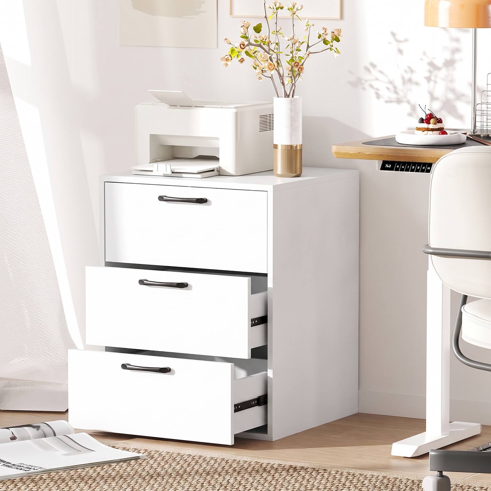 Alt View 1. Costway - Costway 3 Drawer Dresser Chest of Drawer Storage Cabinet with Wide Storage Space Organizer - White.