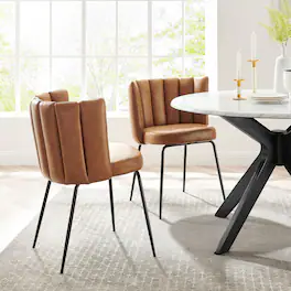 Virtue Vegan Leather Dining Chair Set of 2 by Modway - Black Tan