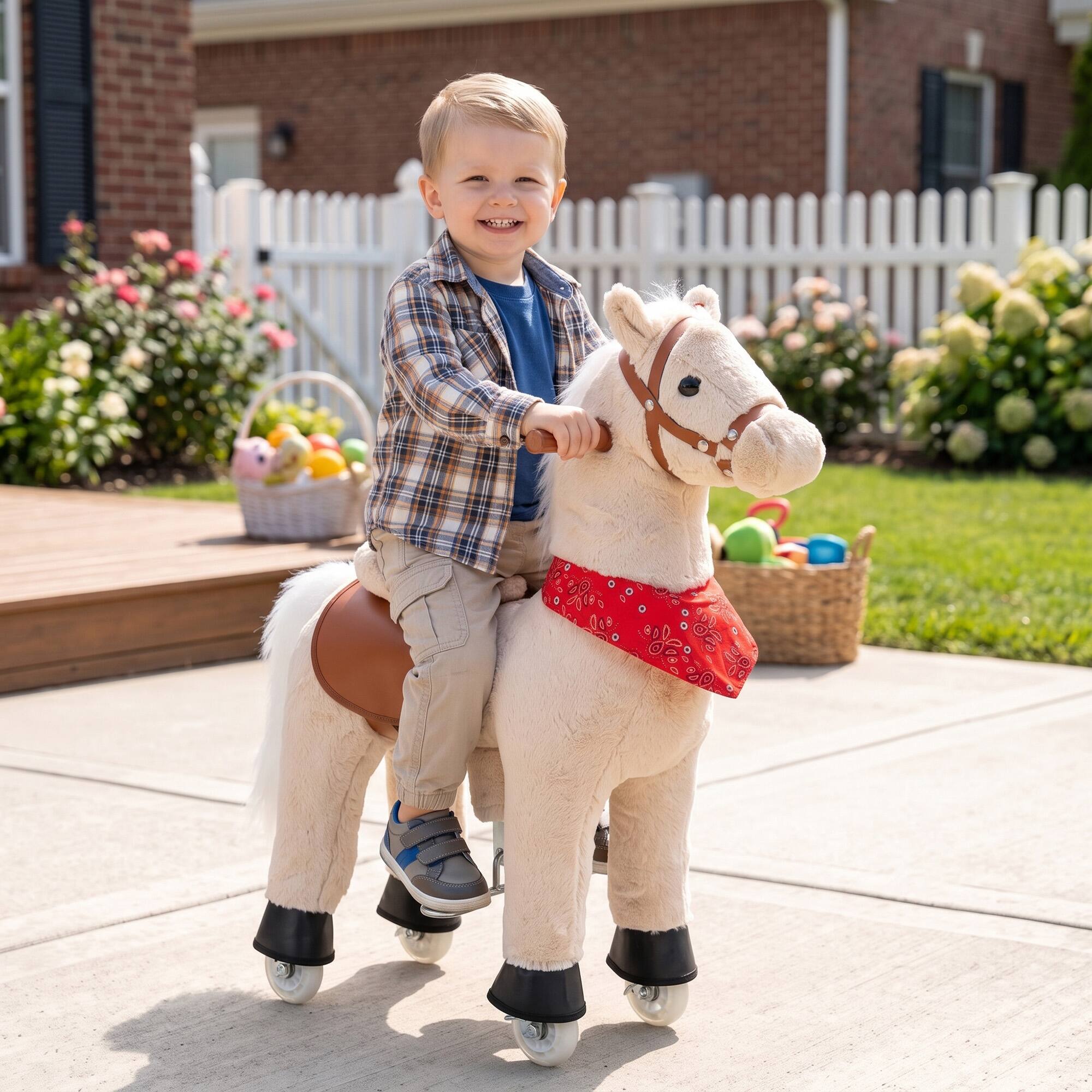Alt View 1. Qaba - on Horse for Kids 2+ Years, 29.5" Height Plush Ride On Pony with Rotatable Head and Neighing Sounds - Light Brown.